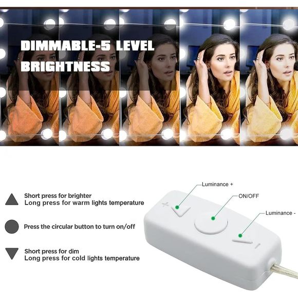 Vanity Lights for Mirror,Premtess Hollywood Style Vanity Lights with 10 dimmable - Picture 5 of 8